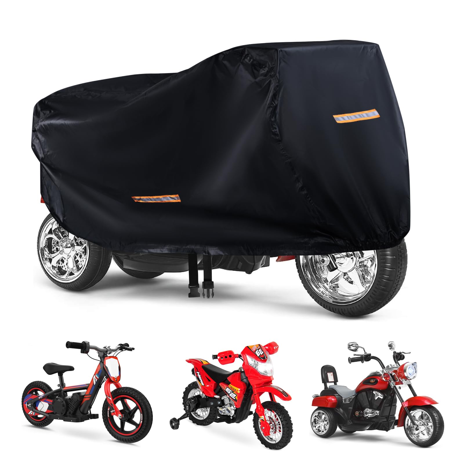 Photo 1 of Kids Bike Cover Waterproof Outdoor,GRABADO Heavy Duty 420D Kids Motorcycle Bike Cover,Universal Children's Tricycle Cover with 4 Reflective Strips and Windproof Buckle,Small Kids Ride On Toy Car Cover