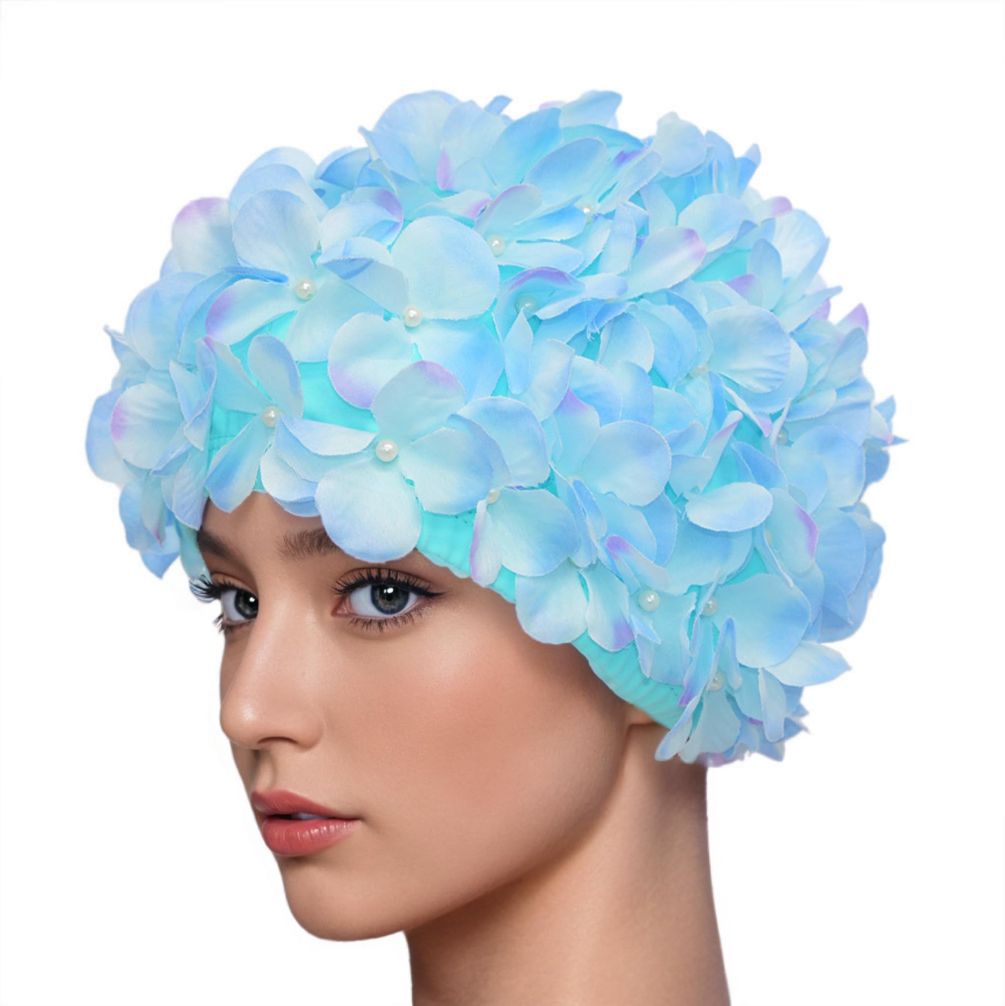Medifier Vintage Floral Petal Retro Swim Caps Bathing Caps for Women Lignth Blue — image 1