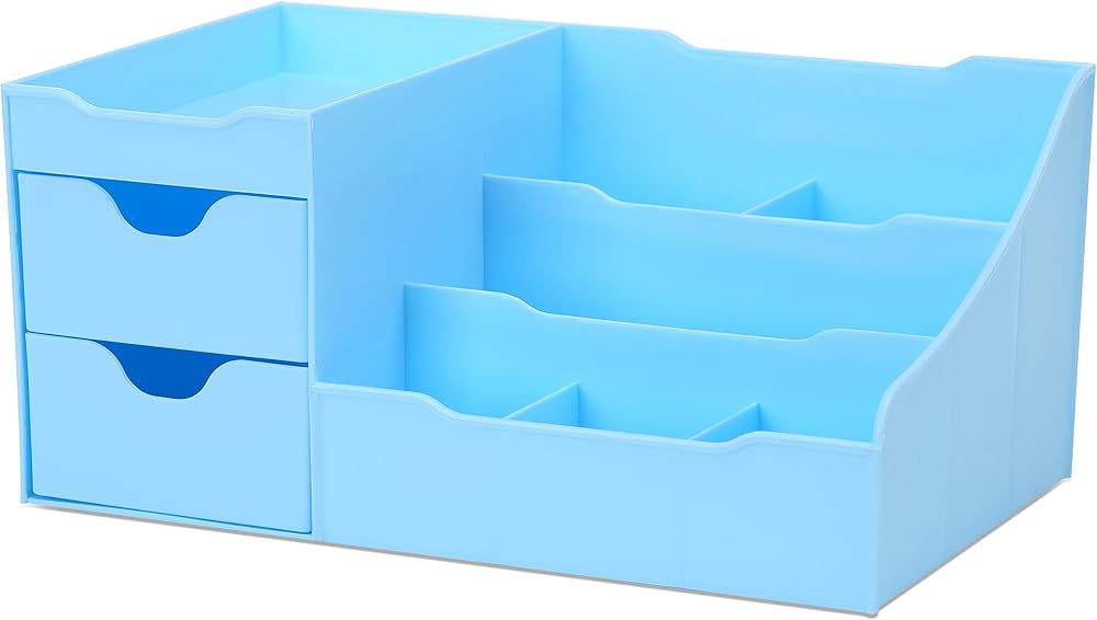 UNCLUTTERED DESIGNS Makeup Organizer With Drawers Blue Modern Vanity Storage