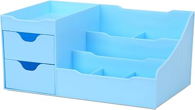 UNCLUTTERED DESIGNS Makeup Organizer With Drawers Blue Modern Vanity Storage