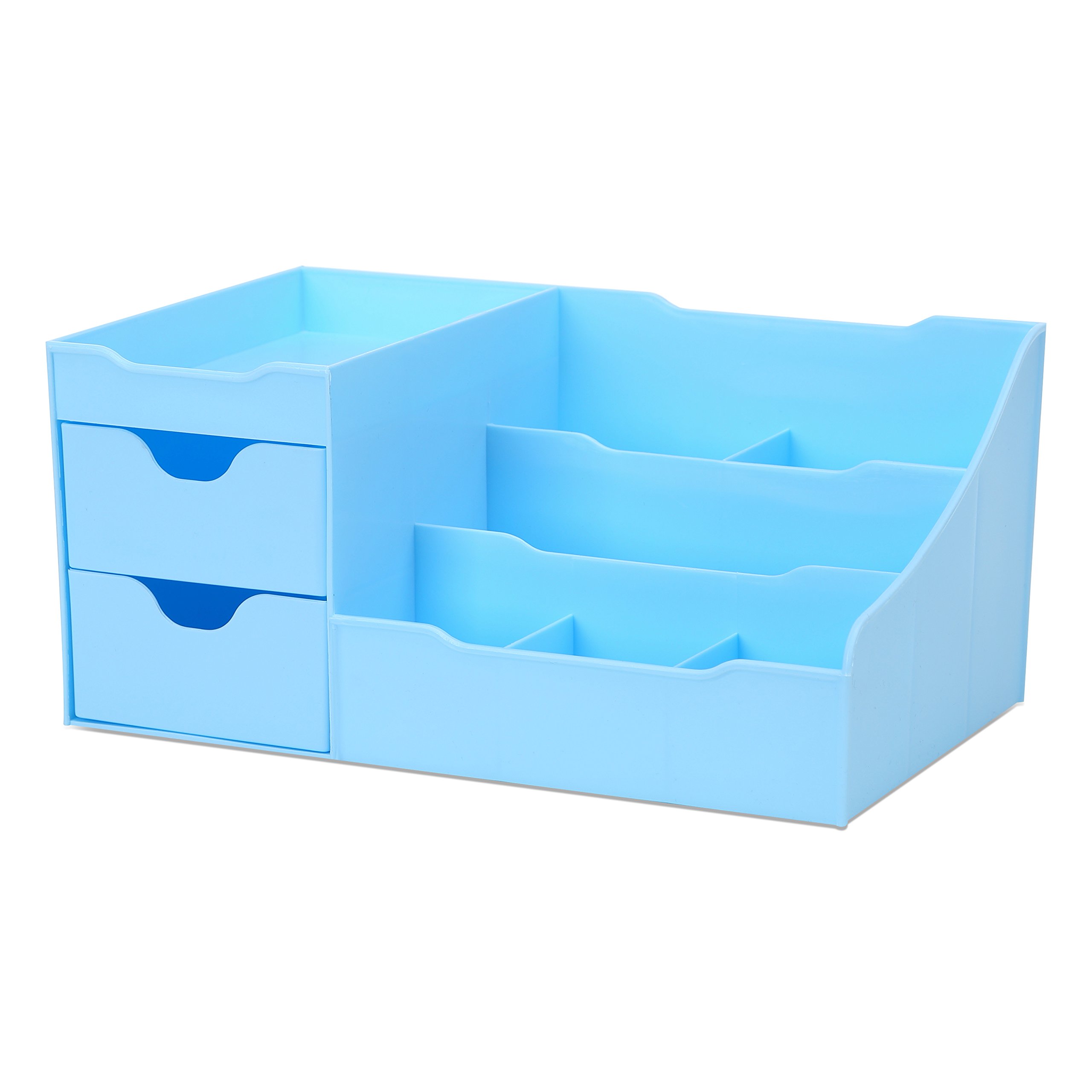 UNCLUTTERED DESIGNS Makeup Organizer With Drawers — Modern Countertop Storage for Cosmetics — Chic Vanity Holder for Perfume, Skincare, Brush, Lipstick, Nail Polish Organization & Display (Blue)