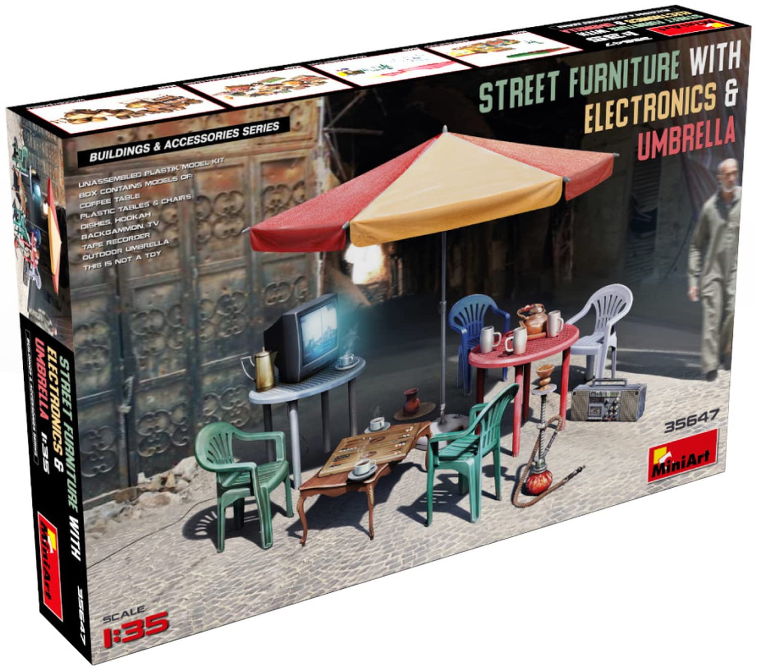 Miniart 1:35 - Street Furniture w/electronics & Umbr
