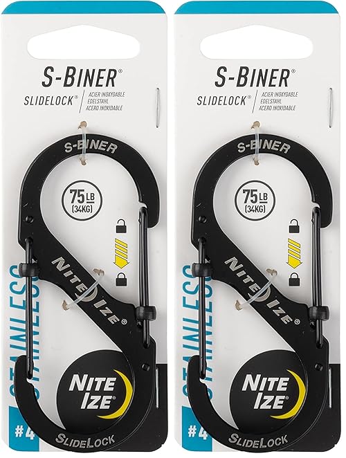 Nite Ize LSB4-11-R3 S-Biner Slide Lock Carabiner, Black, #4 (Pack of 2)