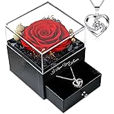 DONSAJI Gifts for Women Birthday, Preserved Real Red Rose with Necklace Gifts for Mom, Eternal Roses Forever Flowers Gifts for Girlfriend Mom Grandma Wife Mother's Day Birthday Anniversary