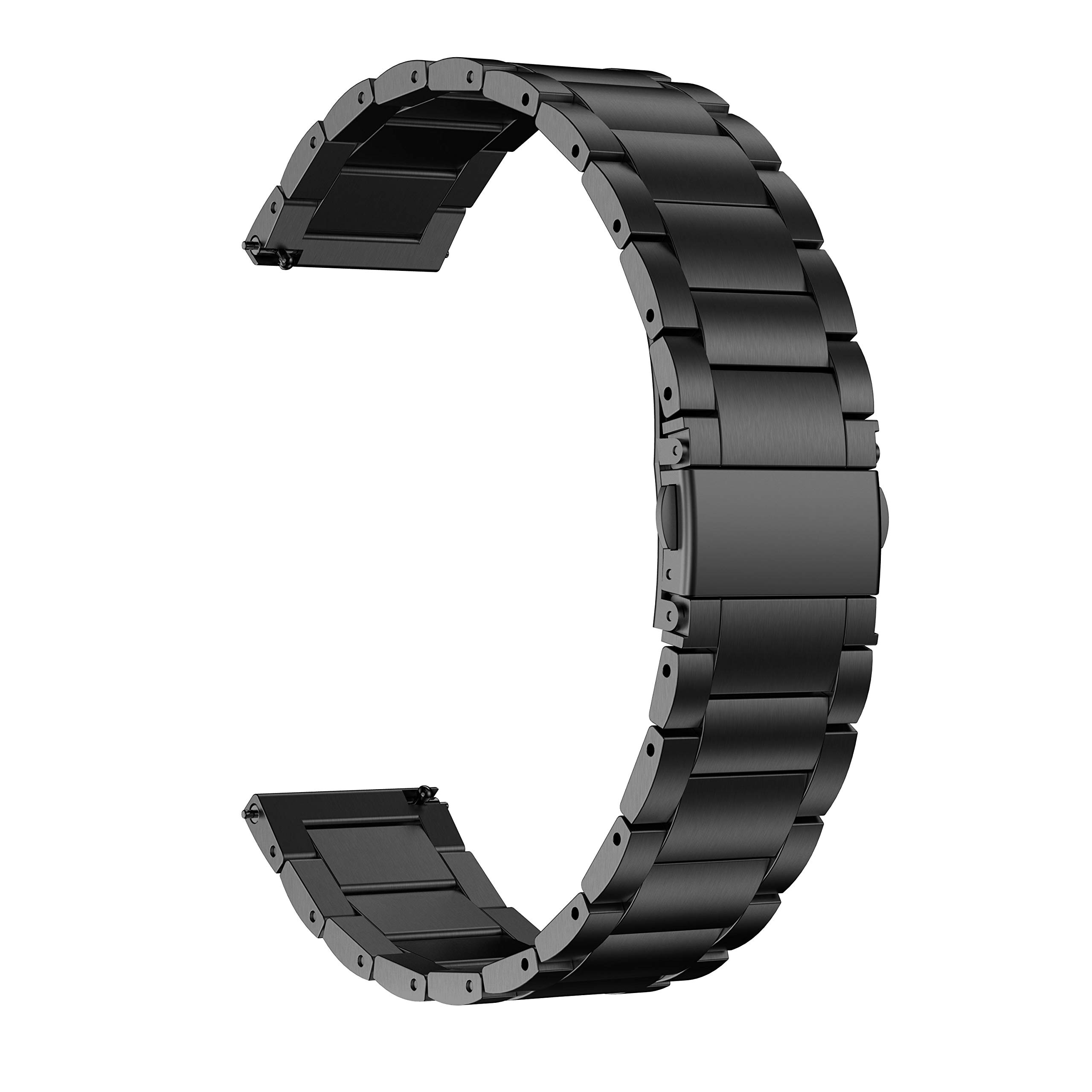 BaiHui Compatible with Galaxy Watch 42mm/Active 2 40mm 44mm/Gear Sport Bands , 20mm Solid Stainless Steel Watch Band with Quick Release Strap Wristband for Garmin Vivoactive 3/TicWatch E - Black