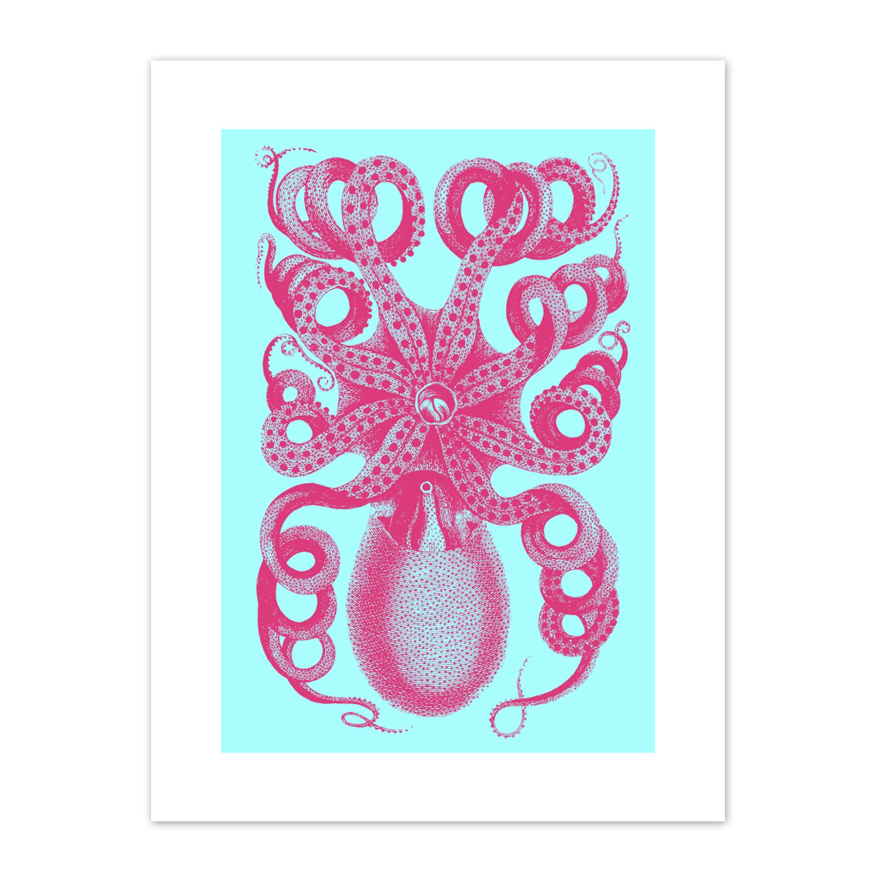 Wee Blue Coo Pink Octopus Blue Art Print Canvas Premium Wall Decor Poster