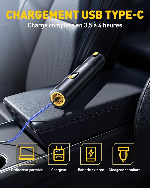Aspirateur Voiture Puissant 24KPa,4-in-1 Aspirateur a Main sans Fil — photo 7 sur 8