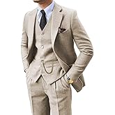 Retro 3 Piece Suit Tweed Herringbone Men's Suits Slim Fit Groom Tuxedos Set Prom Brown Grey Jacket Blazer Vest Pants