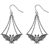 Silver Bat Drop Dangle Earrings for Women Animal Earrings Bat Halloween Jewelry Halloween Earrings for Gift