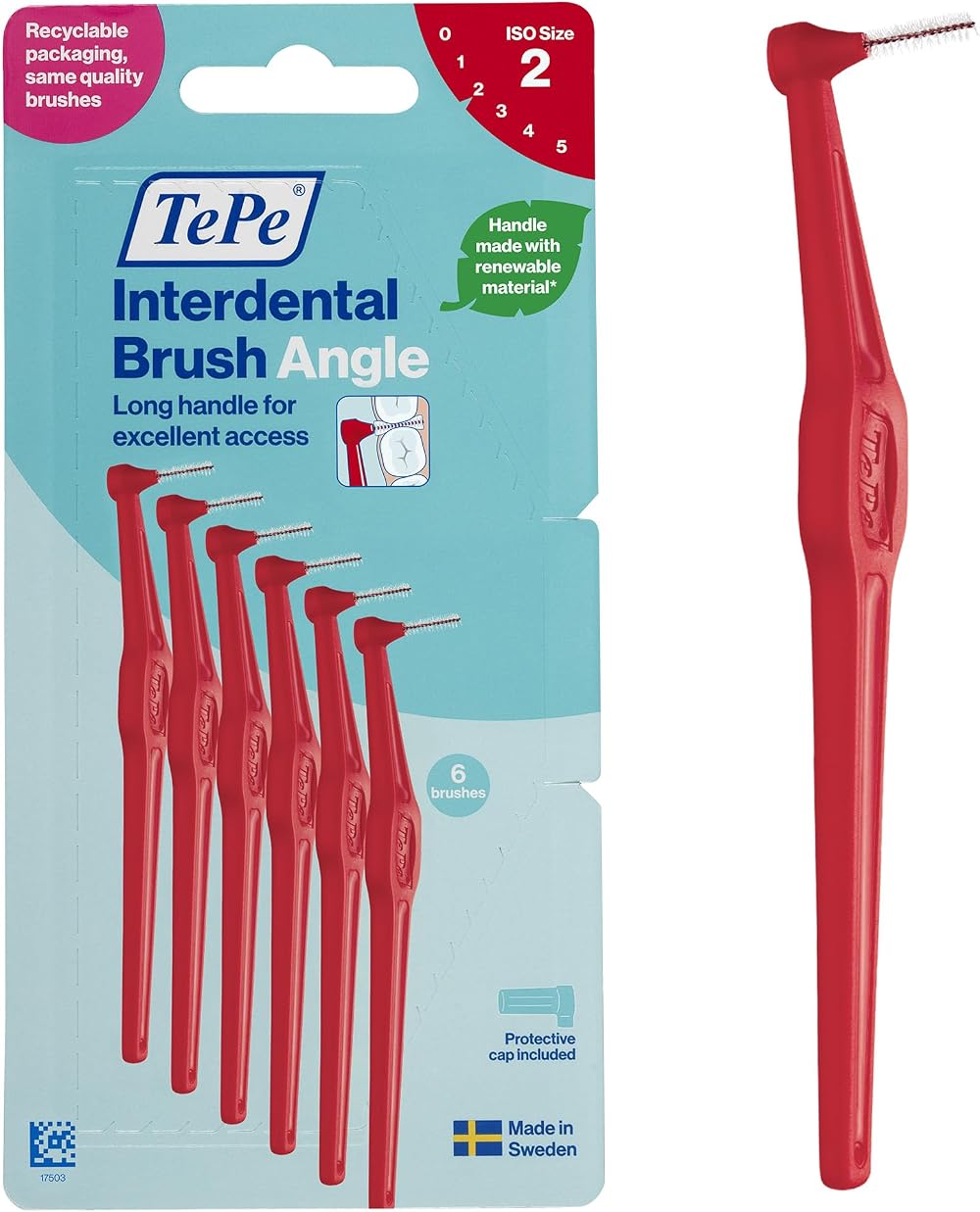 TePe Interdental Brush Angle Red ISO 2 0.5mm 6pcs Carton Pack