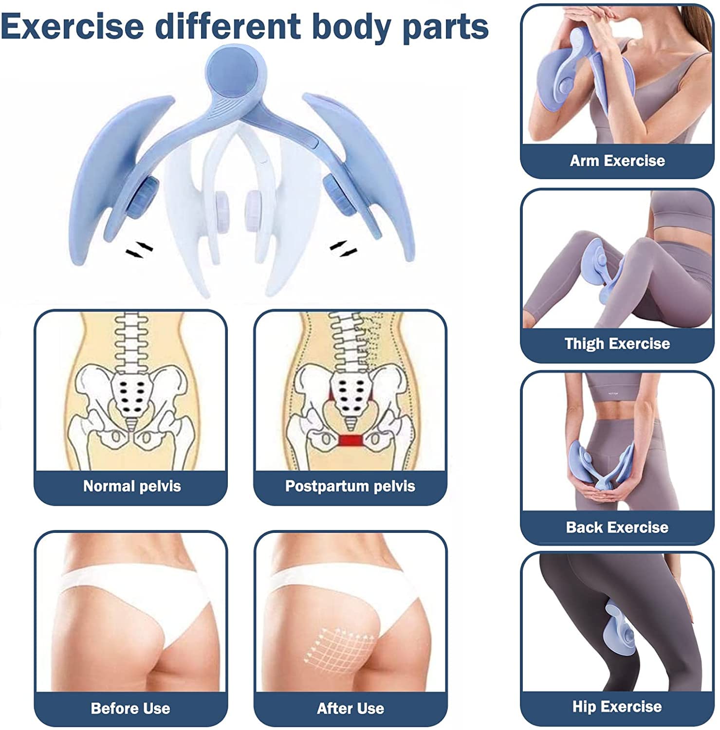 Beckenbodenstärker, Kegel -Trainer Hüfte und innerer Oberschenkel Trainer, Beckenbodentrainer für Frau, Beinbeckenbodentrainer für Postpartale Rehabilitation und Korrektur Gesäß (blau) 4