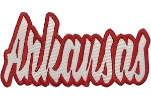 WHOLESALE APPLIQUE (2"x4") Arkansas, Embroidered, Iron on Patch (White Twill/Red Outline)