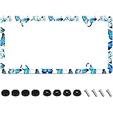 Butterfly License Plate Frame Blue Butterfly Print License Plate Holder Stainless Steel Auto Parts Decoration with Screws for Men Women License Plate 4 Holes 1pcs