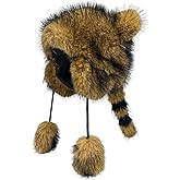 Fluffy Raccoon Hat Thermal Plush Furry Raccoon Tail Hat Faux Fur Windproof Beanie Animal Themed Costume Hat