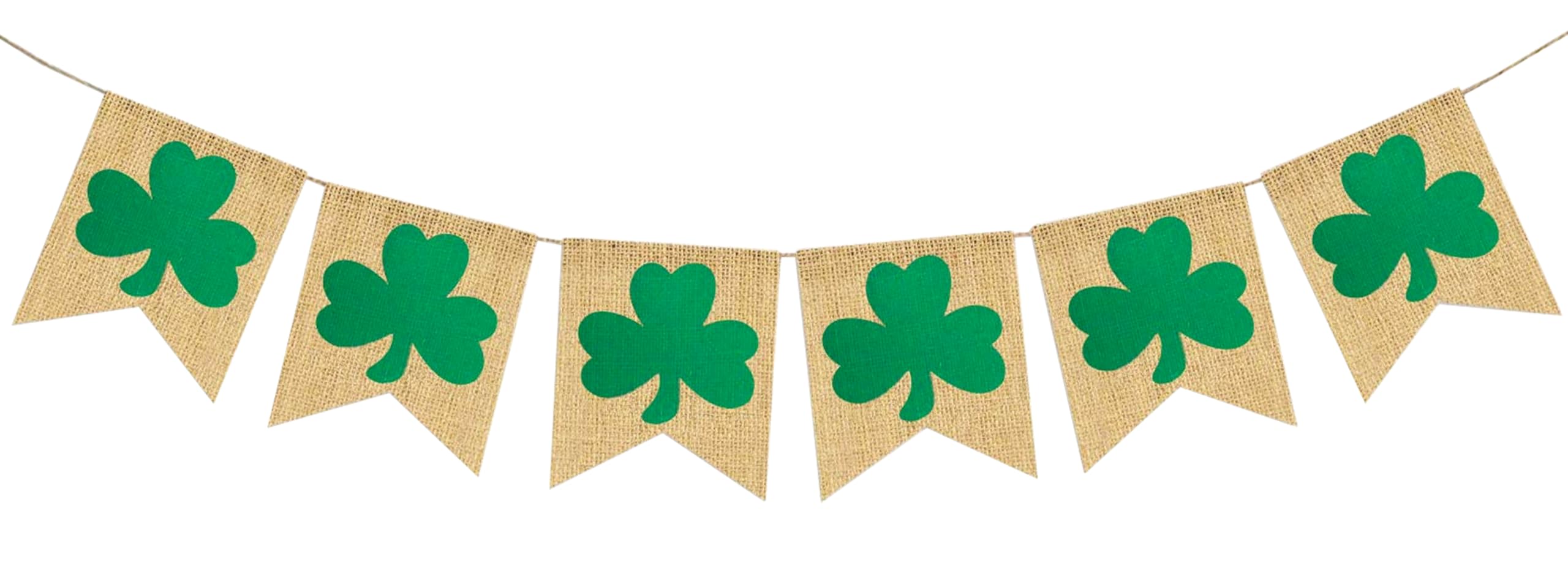 Partyprops Rustic Shamrock Garland | Burlap Shamrock Garland Banner | St. Patricks Day Decorations | Burlap Clover Garland Banner | Irish Day Celebration Decor