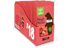 BEAR Real Fruit Snack Rolls - Gluten Free, Vegan, and Non-GMO - Strawberry – 36 Rolls, Healthy School And Lunch Snacks For Kids And Adults, 0.7 Ounce (Pack of 18)