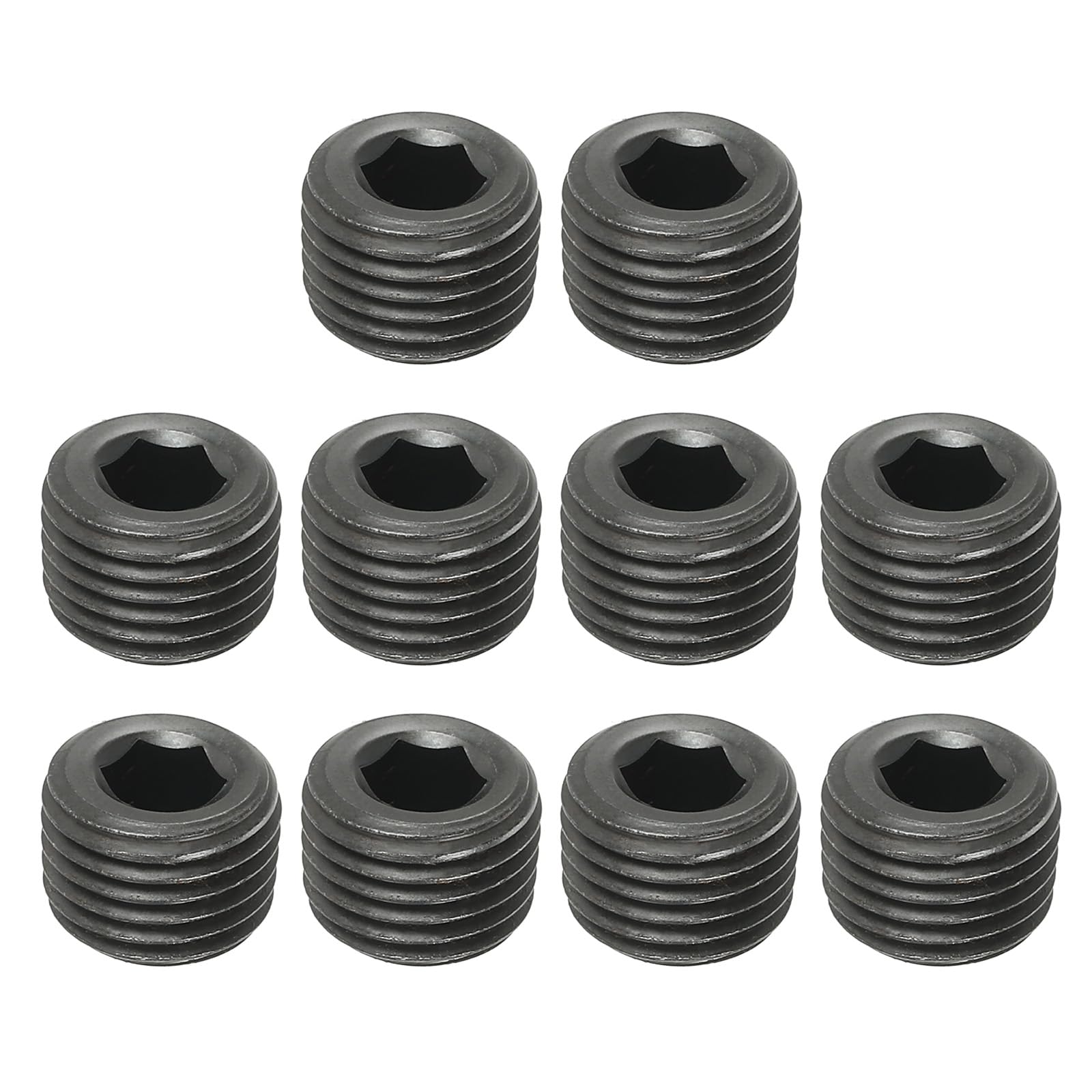 PATIKIL 1/4NPT Male Pipe Plug Internal Hex Thread Socket, 10 Pcs Solid Stainless Steel Pipe Plug Fitting Set Hex Counter Sunk Pipe Plug for Pipe Air Tanks, Black