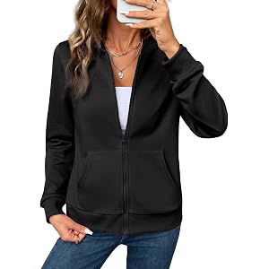 SHEWIN Full Zip Up Hoodie Women Lightweight Soft Slim Fit Long Sleeve Hooded Tops Casual Sweatshirt with Pockets