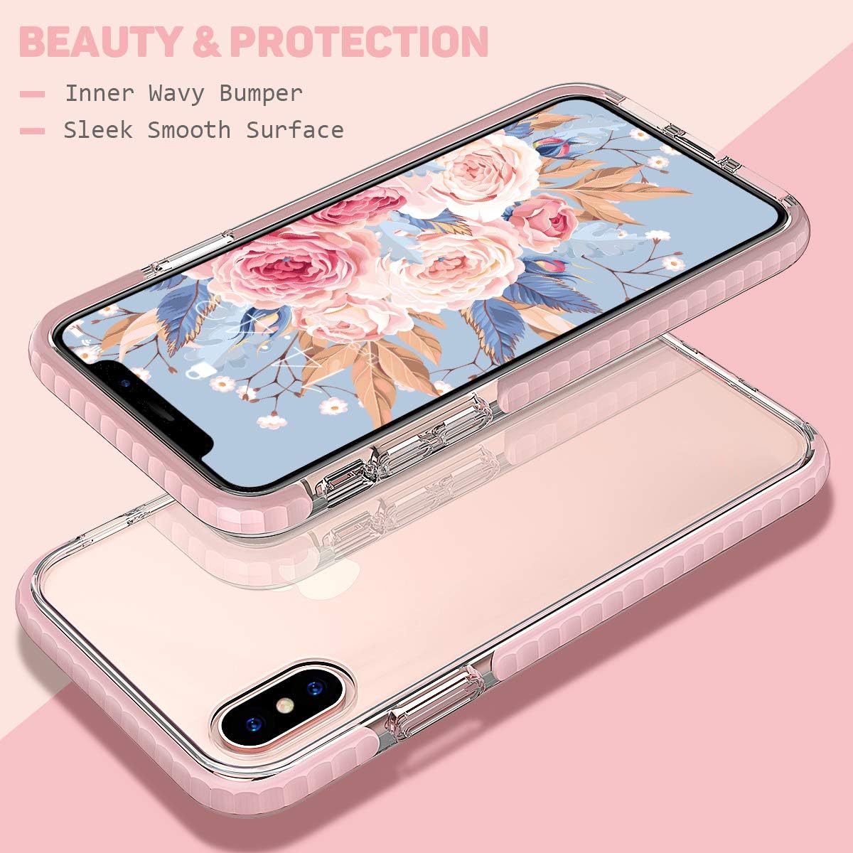 MATEPROX iPhone Xs Max Case Clear Thin Slim Anti-Yellow Anti-Slippery Anti-Scratches Shockproof Bumper Cover Protective Case for iPhone Xs Max 6.5''(Pink)