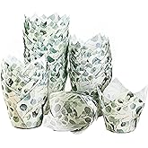 Funtery 200 Pcs Green Tulip Cupcake Wrappers Liners Tulip for Baking Eucalyptus Cupcake Liners Mini Baby Shower Baking Rustic Wedding Birthday Party Decorations for Bridal Shower Festival Party