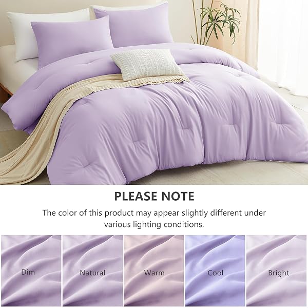 COZYLUX FULL SIZE COMFORTER SET LAVENDER, 3 PIECES LIGHTWEIGHT DOWN ALTERNATIVE QUILTED BEDDING SETS, LIGHT PURPLE ALL SEASONS BREATHABLE SOLID COMFORTER WITH 2 PILLOWCASES, SOFT BED SET FOR BEDROOM