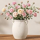 Dobbyby Ceramic Flower Vase 7.6 inch Farmhouse Rustic Vase Decorative Pottery Terracotta Vases for Home Decor Table Mantle Fireplace Living Room Bathroom Wedding Centerpiece (White-Upgraded)