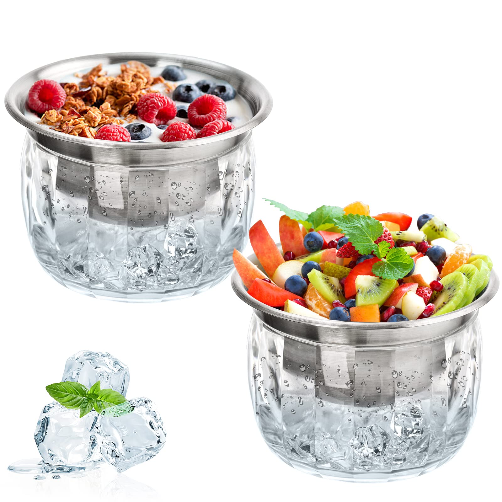 Photo 1 of ***MISSING PIECES*** ZENFUN 2 Pack 20 Oz Chilled Dip Bowl with Acrylic Ice Bowl Base, Stainless Steel Ice Chilled Serving Dish Iced Salad Bowl Set for Chilled Pasta, Potato, Dressing, Fruit