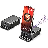 DONOW Wireless Induction Bluetooth Speaker with Cell Phone Stand, HD Surround Stereo Sound Foldable Phone Holder Perfect for Tablet iPhone Android, Gifts for Men Women (Black)