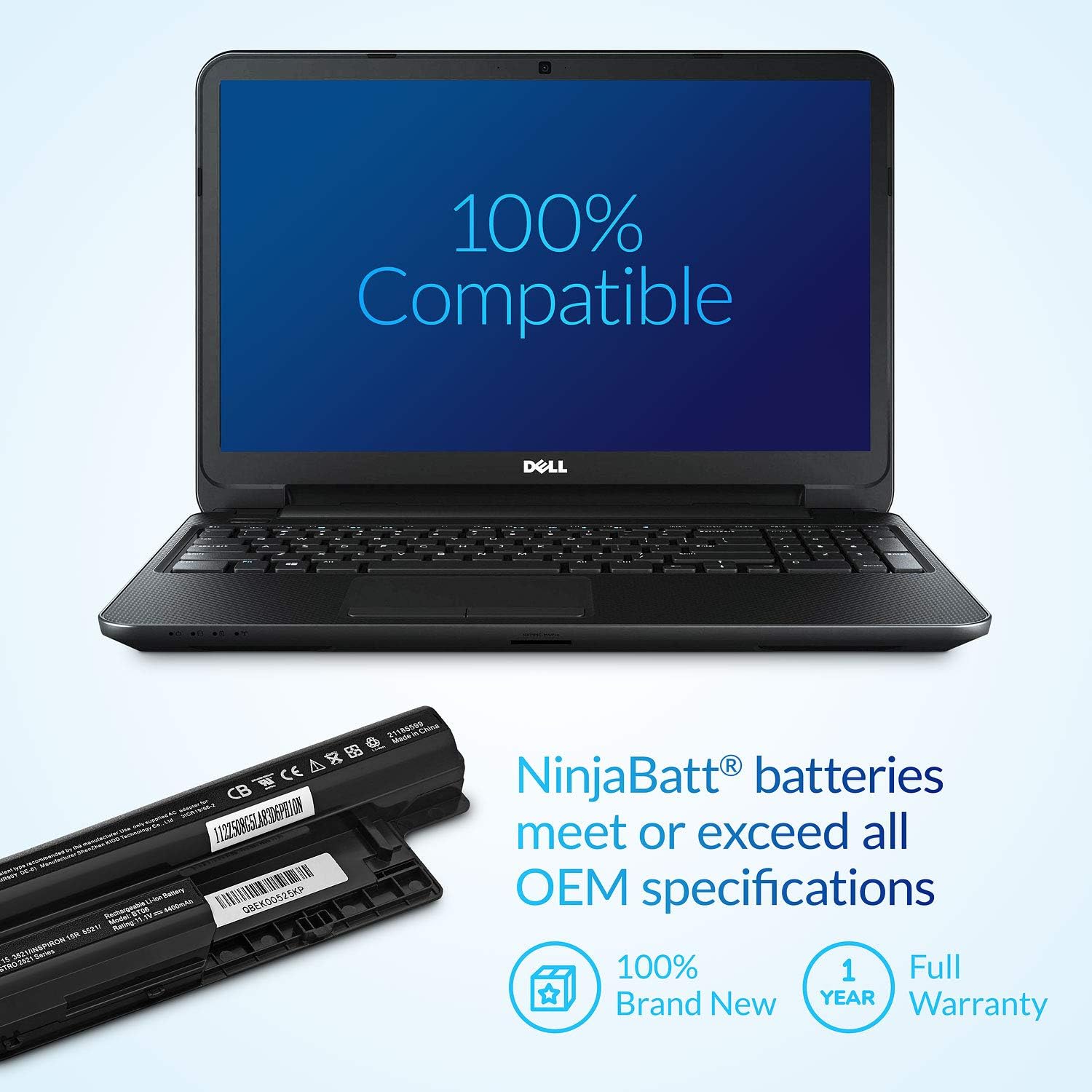 NinjaBatt Battery for Dell MR90Y XCMRD Inspiron 3521 15-3521 15R-5537 15-3531 15R-5521 15-3537 15-3542 17-3721 17R-5721 3531 5421 Latitude 3440 3540 312-1387 4DMNG V8VNT FW1MN - Image 5