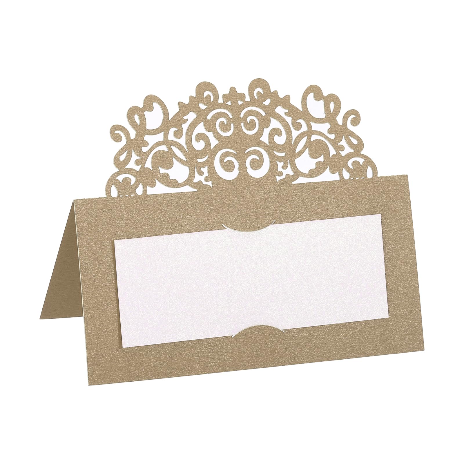 PATIKIL Table Name Place Cards,50Pcs 3.9 x 3.9inch Favor Decor Hollow Lace Cut Design Seat Blank Card for Wedding Party Seating Place Cards Light Gold Tone