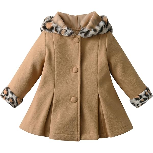 Toddler Girl's Wool Blend Winter Coat - Flare Lapel Trench With Hat, Warm Outfit