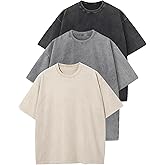 OSACOD 3 Pack Men Oversized T Shirts Cotton Tee Vintage Unisex Short Sleeves Casual Loose Wash Basic Streetwear Baggy Tops