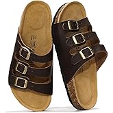 Project Cloud 100% Genuine Leather Summer Sandals for Women 2026 - Memory Foam & Cork Footbed Beach Vacation Essentials Womens Sandals Comfortable Lightweight Slides for Women Footwear (Capri)