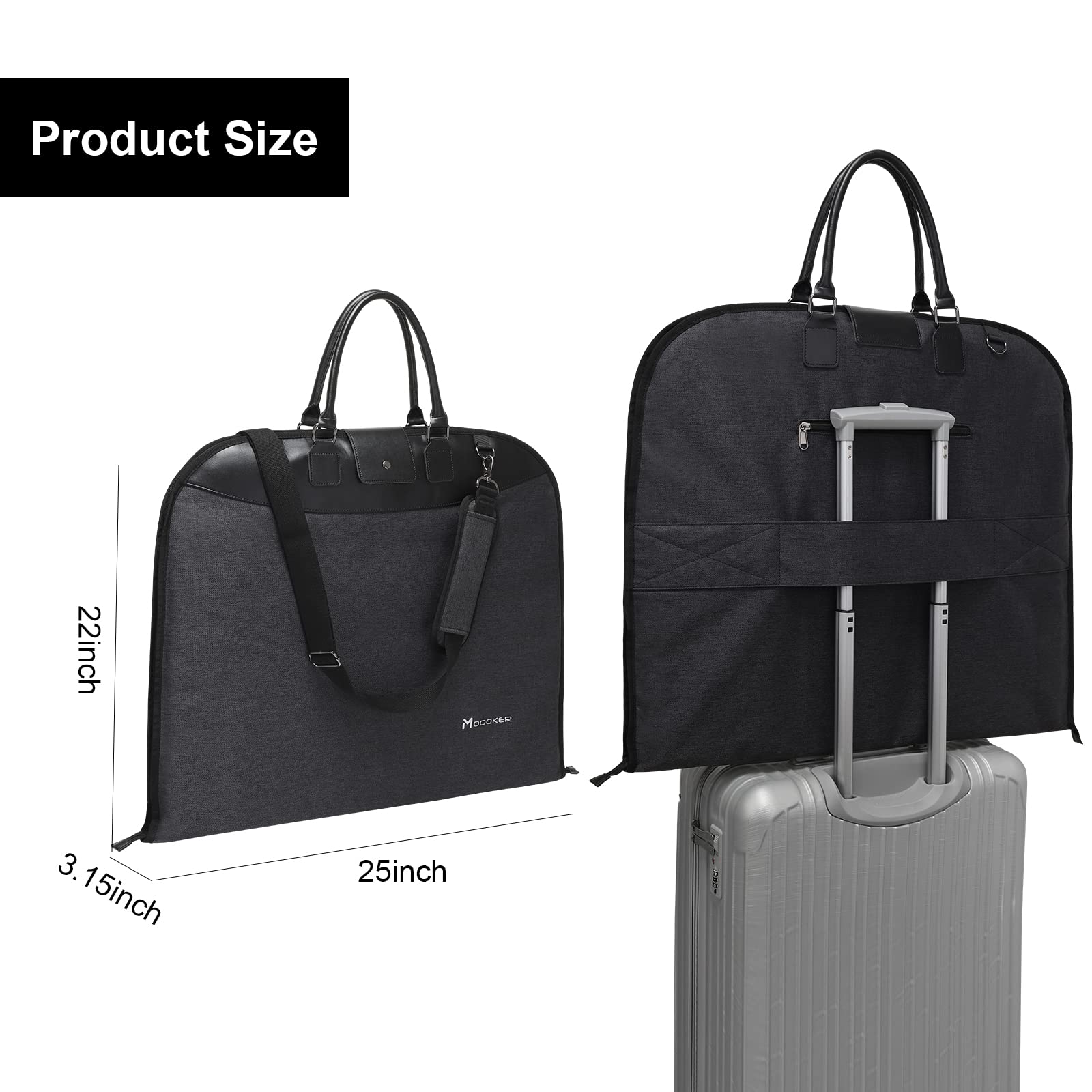 Modoker Carry On Garment Bags for Business Travel, Suit Bag with Shoulder Strap for Men Women - 2 in 1 Hanging Garment Bag Suit Carrier, Black
