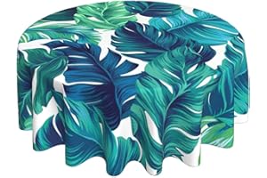 Sweetshow Tropical Tablecloth Round 60 Inches for Summer Green Hawaiian Palm Leaf Round Tablecloth Polyester Washable Circle Table Cover Table Cloth for Kitchen Dining Room Picnic Patio Wedding Party