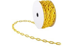 AuInn 98FT/30M Safety Barrier Chain,Yellow Plastic Chain Links for Crowd Control Industrial Purposes, High-Visibility (6 MM T