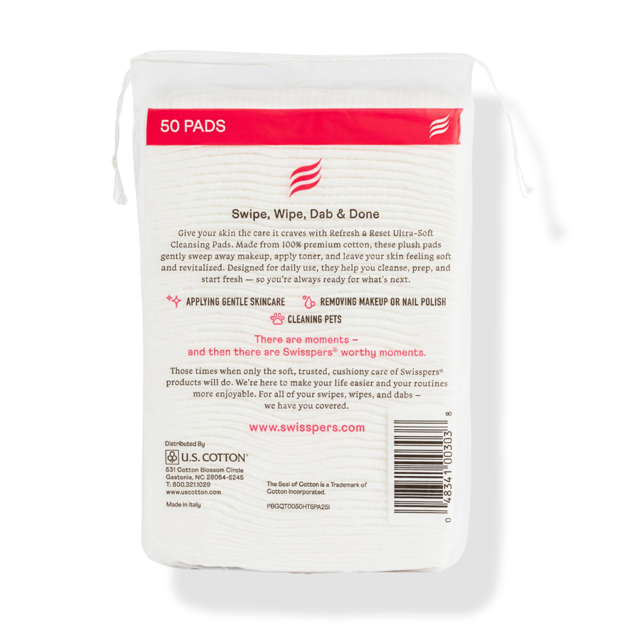 Swisspers Refresh and Reset Facial Cleansing Cotton Pads - 100% Natural Fiber, Ultra-Soft Beauty Essentials for Women & Men - Cruelty-Free, Paraben-Free Skincare Application Squares (50 Count) 3 Pack