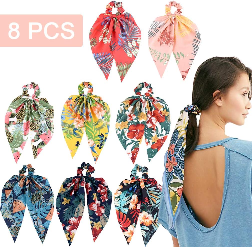 8 PCS Hair Scrunchies Satin Elastic Hair Bands Hair Scarf Bohemian Style Ponytail Holder Ties Vintage Hair Accessories for Women Girls