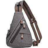 KL928 Canvas Sling Bag - Small Crossbody Backpack Shoulder Casual Daypack Rucksack for Men Women(Small Version, Dark Grey)