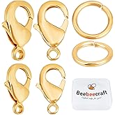 Beebeecraft 1 Box 40Pcs 18K Gold Plated Lobster Claw Clasps Jewelry Clasps Connectors with 80Pcs Jump Ring for DIY Bracelet Necklace Jewelry Making