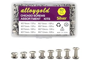 ALLOYGOLD Silver Chicago Screws Leather Rivets Assorted ，8 Sizes of Screw Rivets Chicago Screws for Decorate and Repair Leather Craft Belt Bag Shoes Purse Bookbinding (M5*4,5,6,7,8,9,10,12)