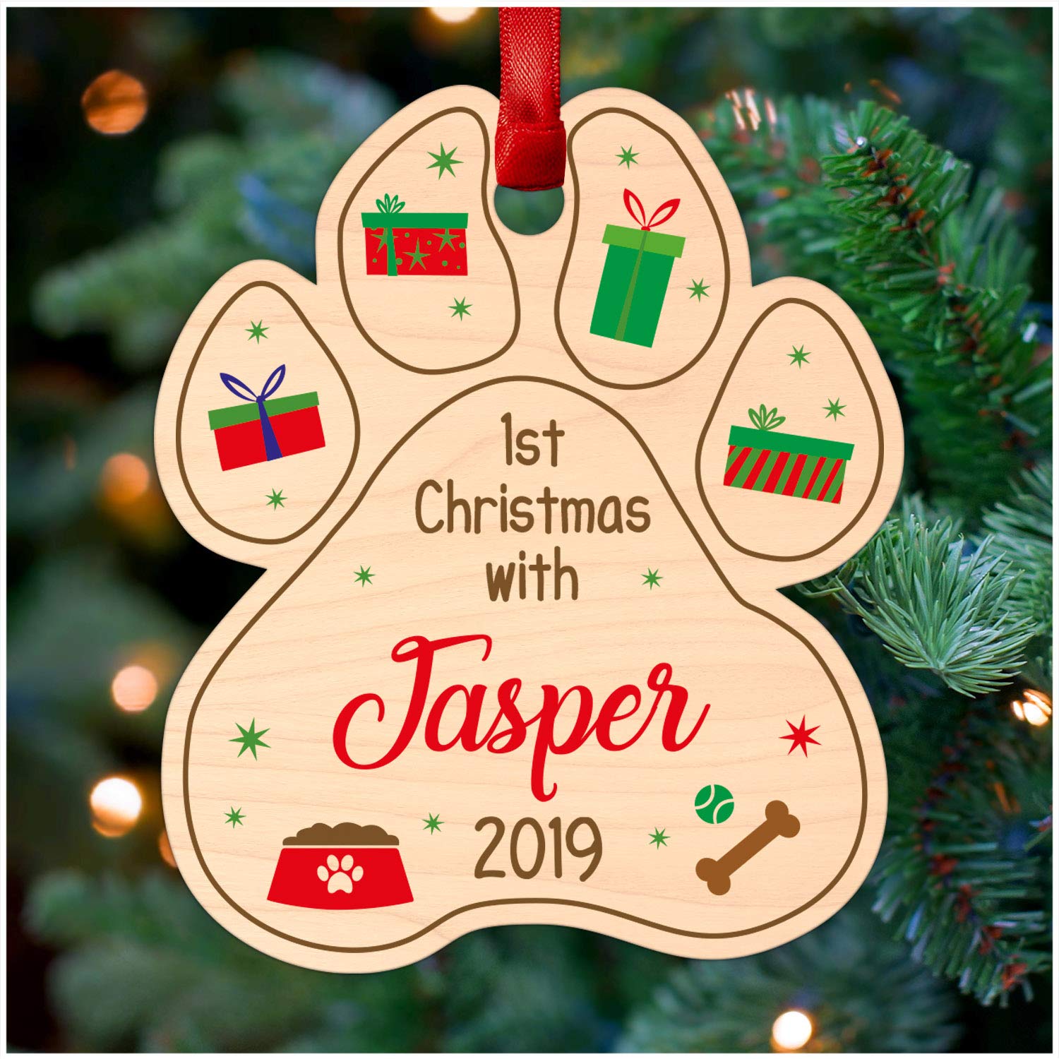 Personalised Dog Pawprint Christmas Tree Decoration 1st