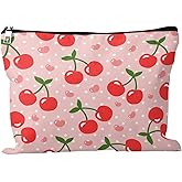 Cafl Cherry Makeup Bag Cherry Pink Zipper Cosmetic Pouch Large Toiltry Bag Travel Linen Make Up Organizer for Purse for Women 10×8Inch