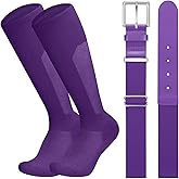 LEACOOLKEY Baseball Belt and Socks Combo Set Breathable Softball Socks and Elastic Belt for Youth Adult