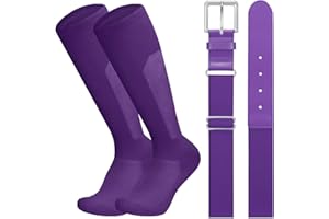LEACOOLKEY Baseball Belt and Socks Combo Set Breathable Softball Socks and Elastic Belt for Youth Adult