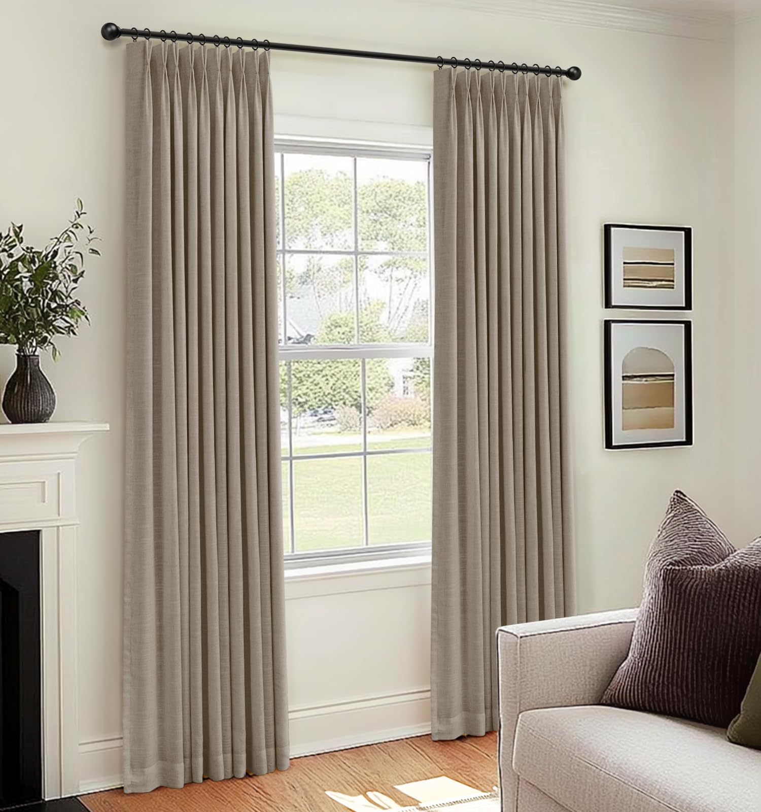Photo 1 of 100% Blackout Shield Linen Pinch Pleated Curtains Blackout, Curtains 95 Inches Long 2 Panel Set for Bedroom/Living Room, Pinch Pleat Drapes with Hooks, 40” W x 95” L, Taupe