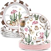 Naozinebi 50pcs Western Cowgirl Party Paper Plates Cowgirl Party Decorations for Girls Pink Western Theme Dessert Plates Wild West Cow Print Tableware Decor for Baby Shower Rodeo Birthday Serves 50