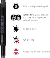ONLINE Double-Sided Ink Cartridges Black 25 Pieces Universal Fountain Pens view 2