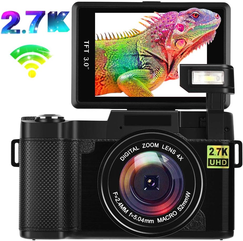 Longin Digital Camera Vlogging Camera 2.7K 3.0 Inch Camera Black
