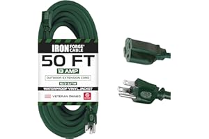 Iron Forge Cable Weatherproof 50 Ft Outdoor Extension Cord - 16/3 SJTW Heavy Duty Green Extension Cord Outdoor 3 Prong - 13 Amp Exterior Power Cable